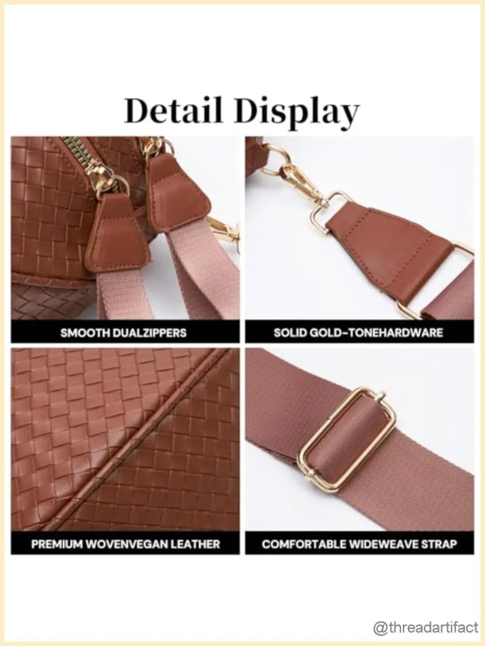 Woven Vegan Leather Crossbody Bag with Detachable Coin Purse
